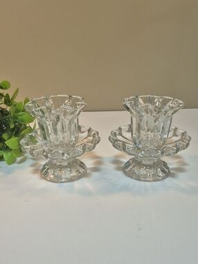 PARTYLITE Chantilly 2 Piece Glass Peg Votive Tealight Pillar Taper Candleholders